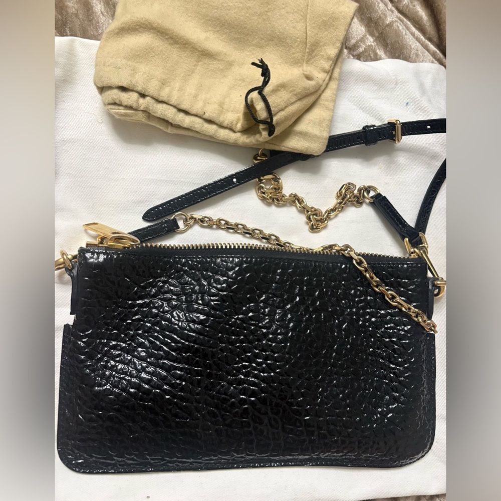 Burberry Black Patent Croc-Embossed Crossbody Bag with Bow - Picture 9 of 12